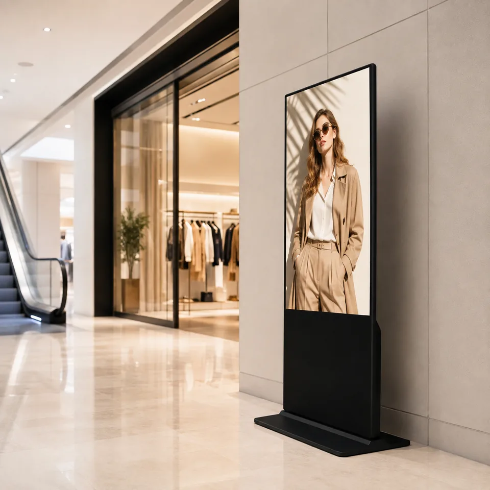 Commercial self-service kiosk display in a retail environment