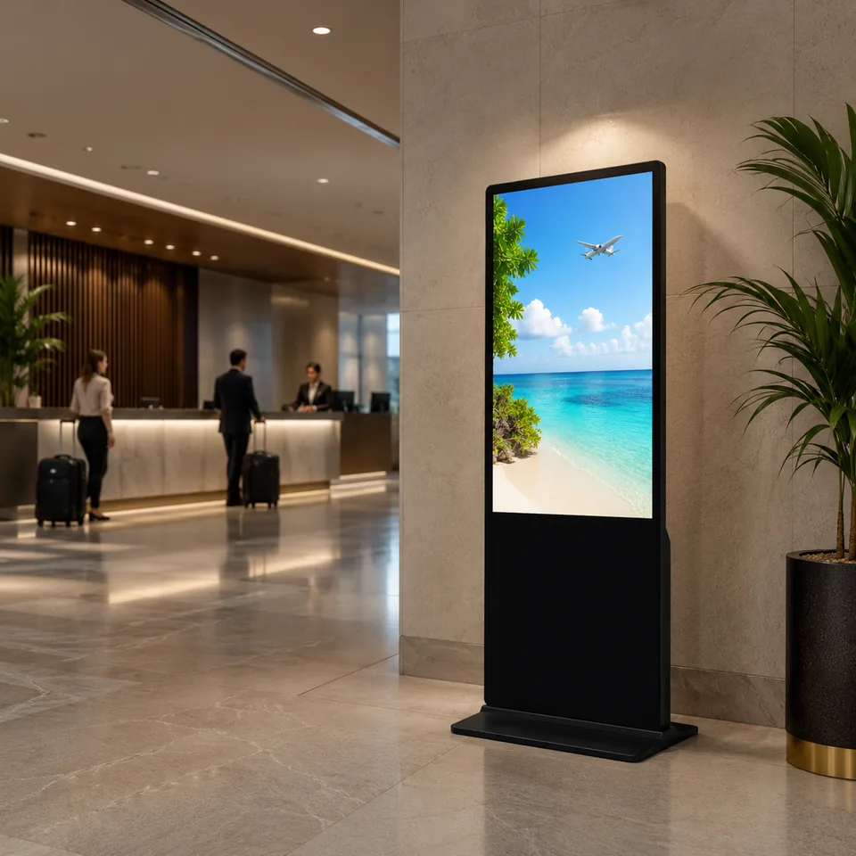 Commercial self-service kiosk display in a retail environment